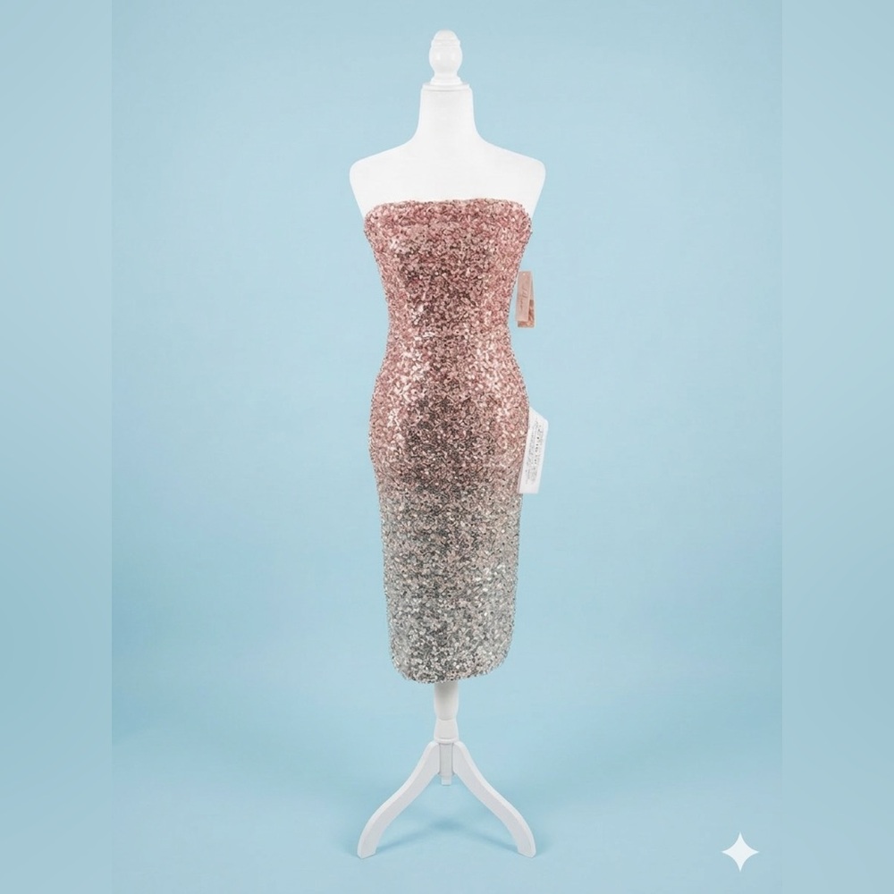 NWT Dress the Population Viviana PINK ombre sequined midi dress  size xs